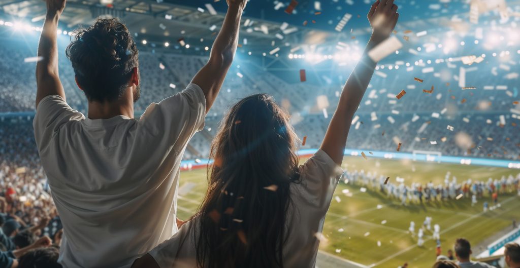 soccer fans cheering stadium